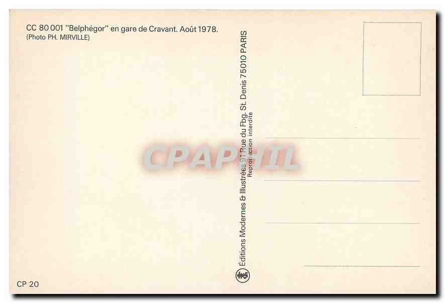 CPM Belphegor en gare de Cravant  — Verso