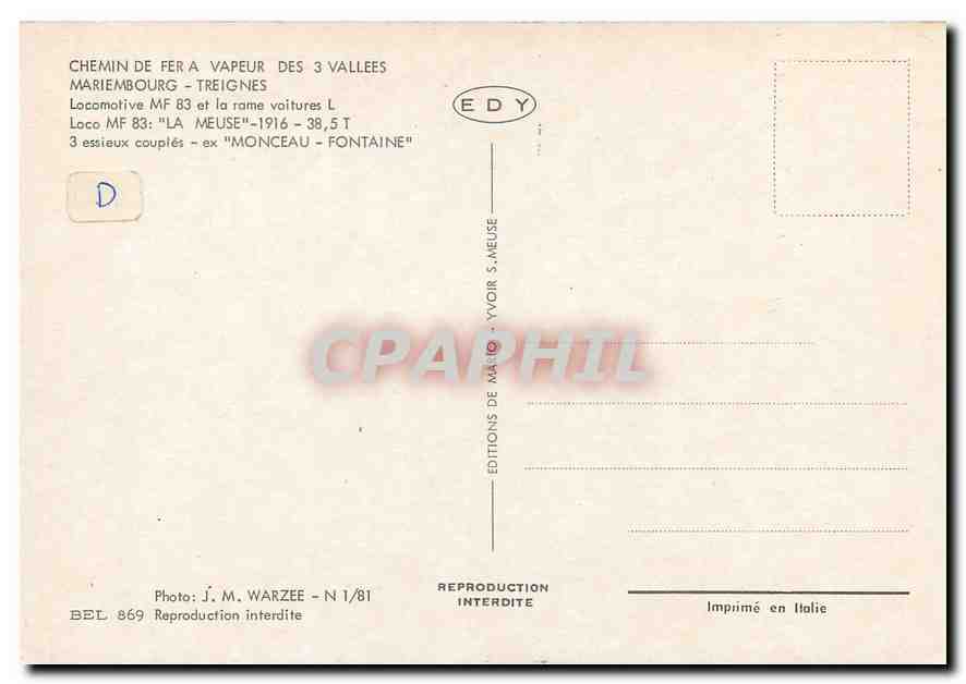 CPM Mariembourg Treignes MF 83 Monceau Fontaine — Rückseite