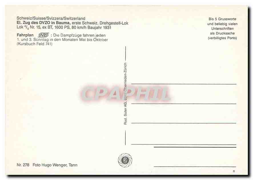 CPM Switzerland DVZO — Verso