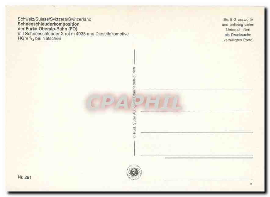 CPM Switzerland Furka Oberalp Bahn — Verso