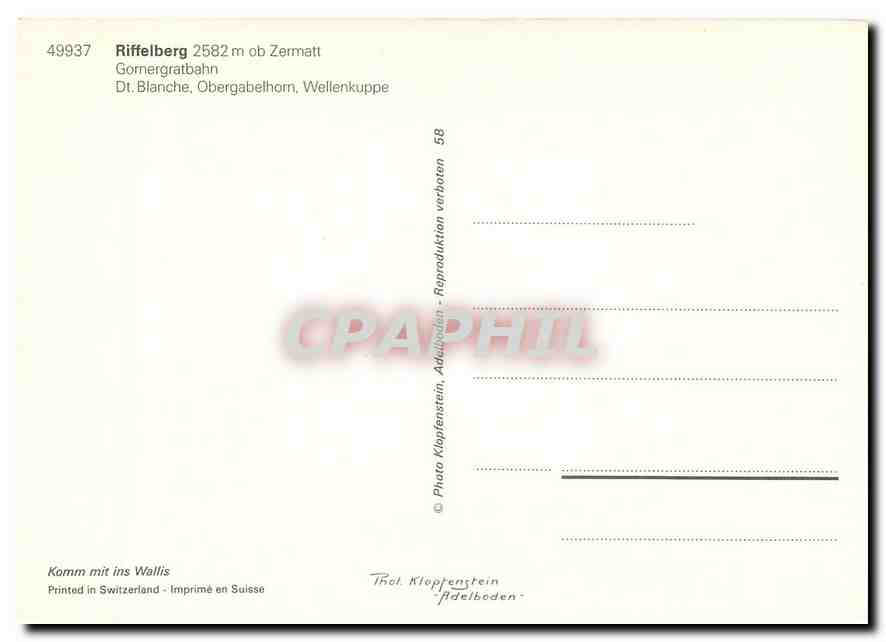 CPM Riffelberg Gornergratbahn  — Rückseite