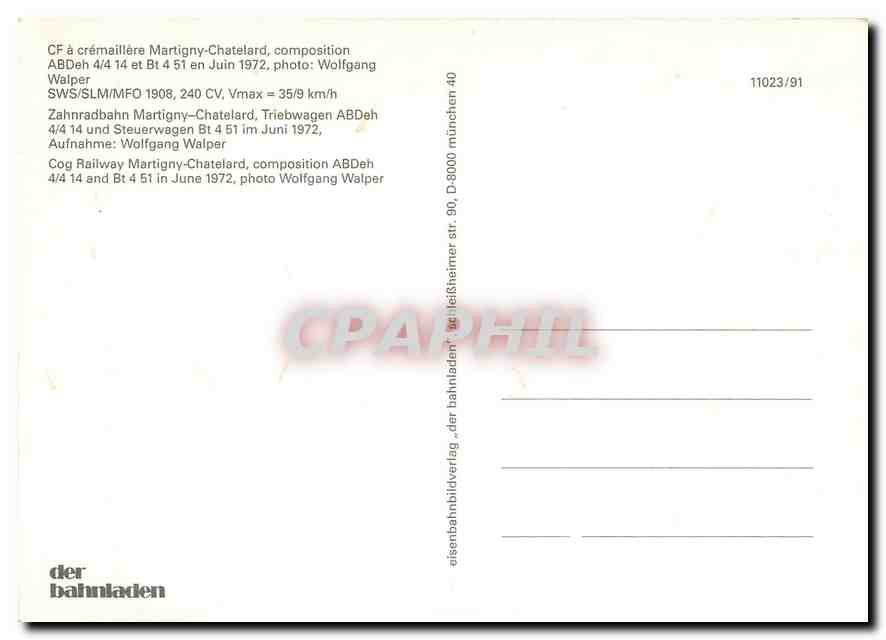 CPM Railway Martigny Chatelard  — Verso