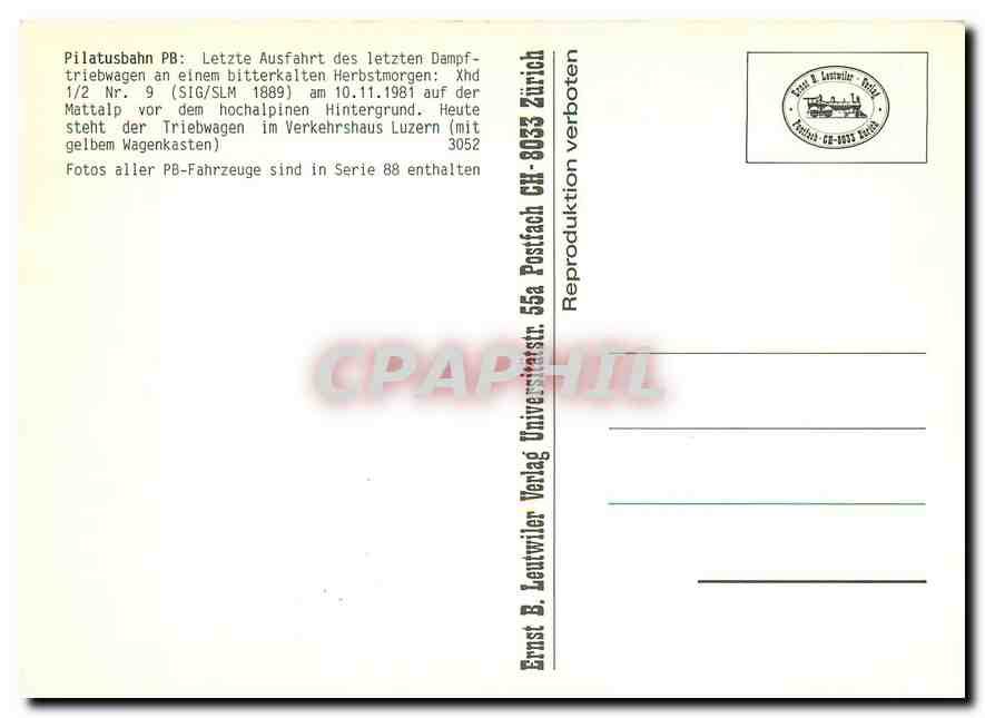 CPM Pilatusbahn  — Rückseite