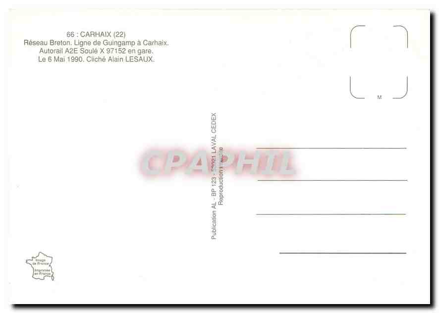 CPM Carhaix Guingamp Carhaix Autorail A2E — Rückseite