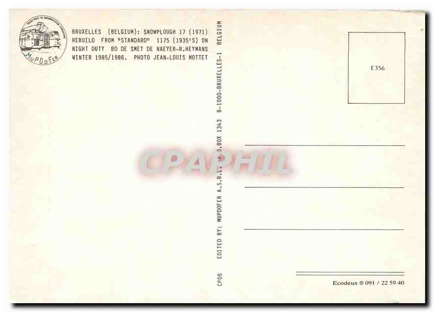 CPM Bruxelles Belgium Snowplough  — Verso