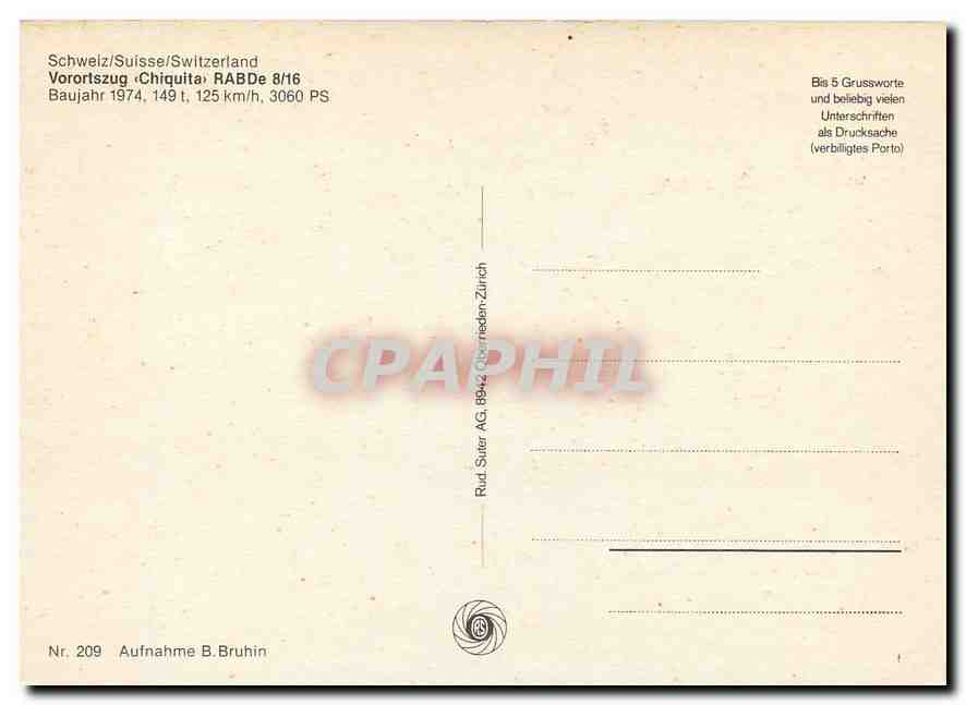 CPM Switzerland Vorotszug Chiquita  — Rückseite