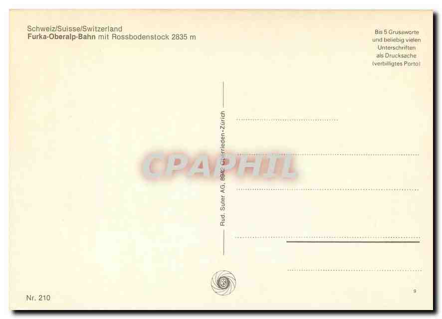 CPM Switzerland Furka Oberalp Bahn  — Verso