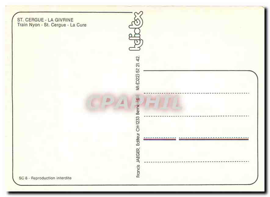 CPM St Cergue La Givrine Train Nyon St Cergue La Cure  — Rückseite