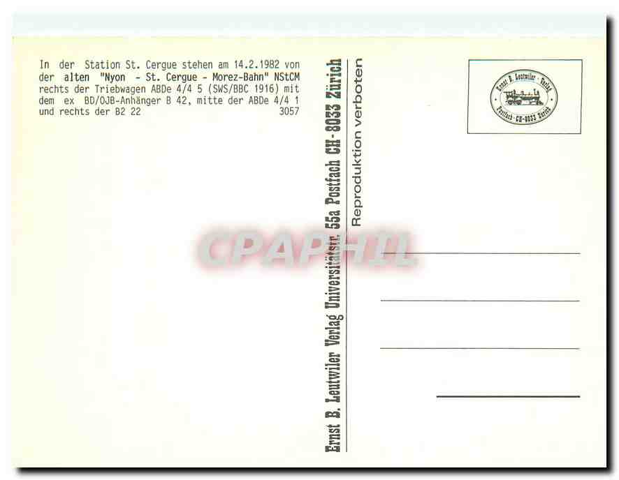 CPM Nyon St Cergue Morez Bahn  — Back