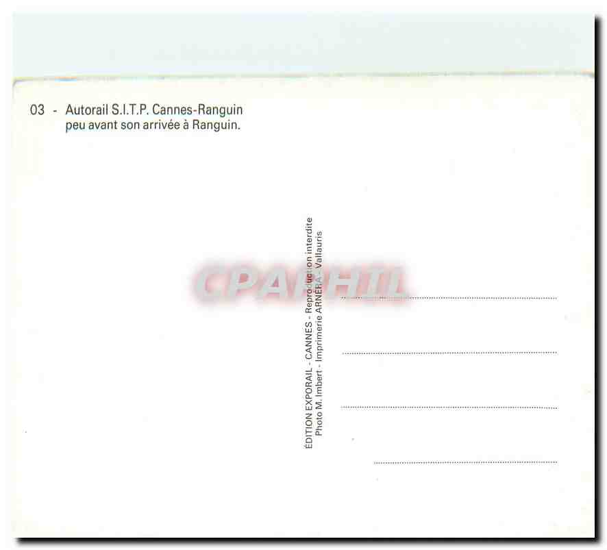 CPM Autorail SITP Cannes Ranguin  — Verso