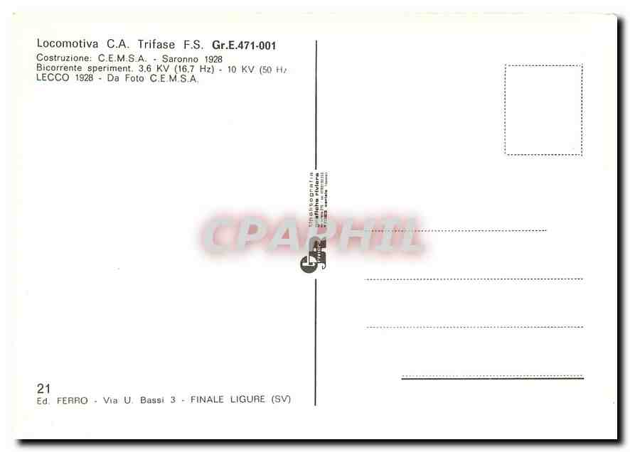 CPM Locomotiva CA Trifase FS Gr E 471 001 — Rückseite