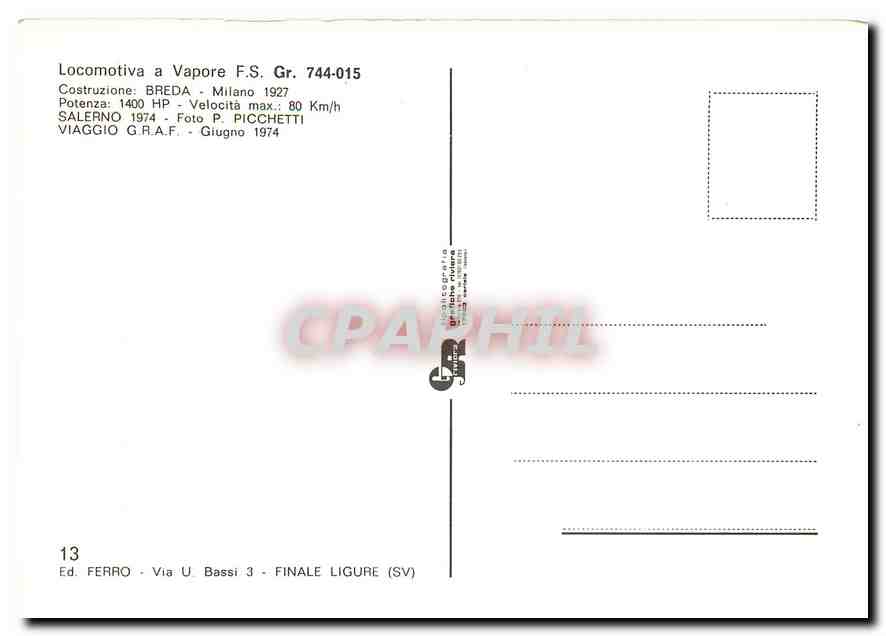 CPM Locomotiva CA Trifase FS Gr E 744 015 — Rückseite