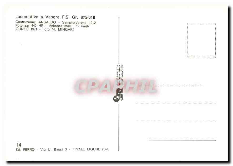 CPM Locomotiva CA Trifase FS Gr E 875 019 — Rückseite