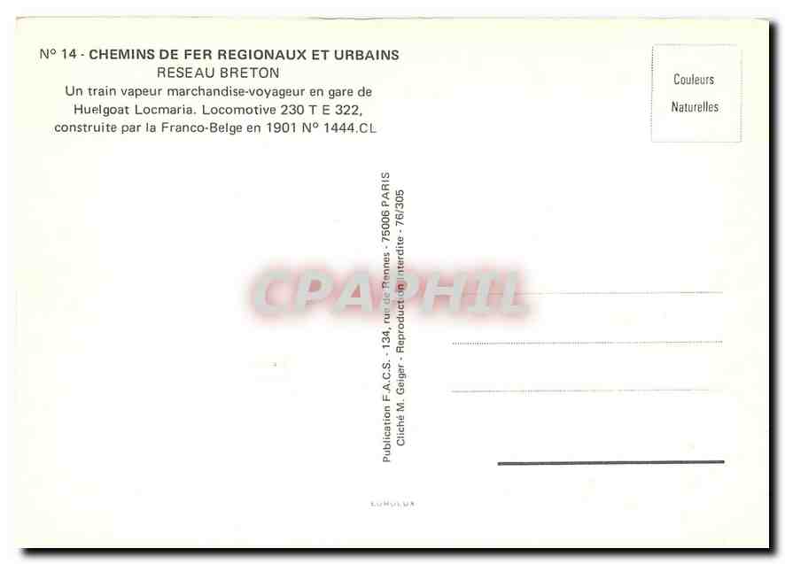 CPM Reseau Breton Locomotive Locmaria 230  — Verso