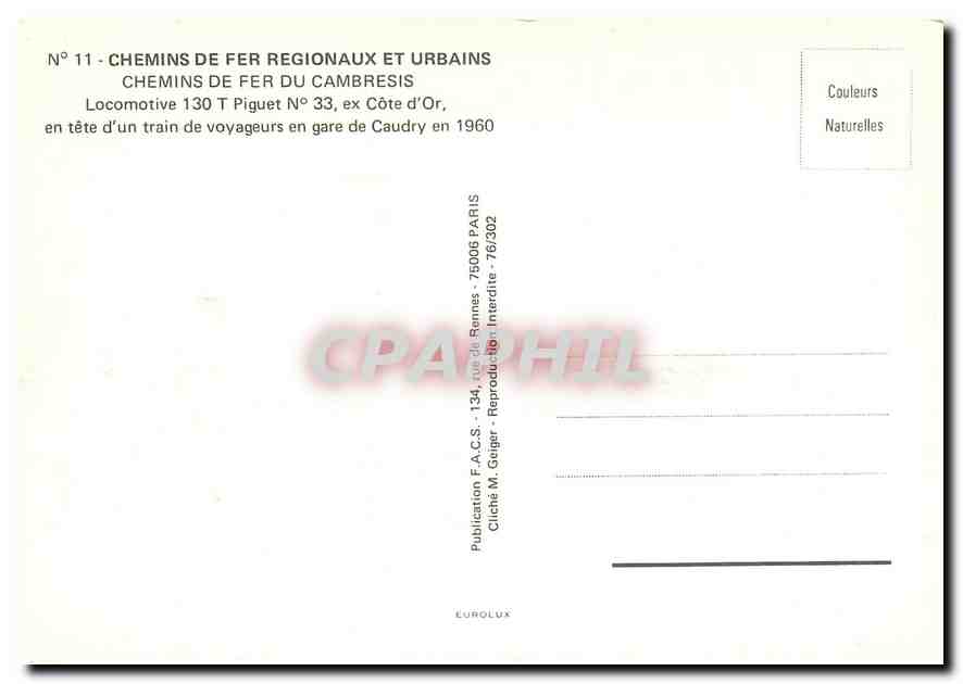 CPM Chemins de fer du Cambresis Gare de Caudry — Verso