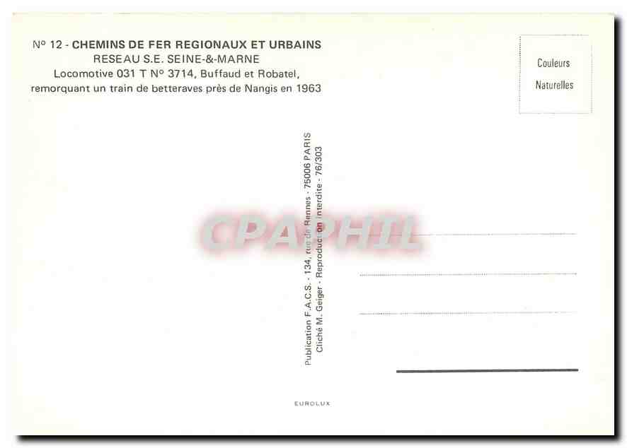 CPM Reseau SE Seine Marne Buffaud et Robastel Nangis — Verso