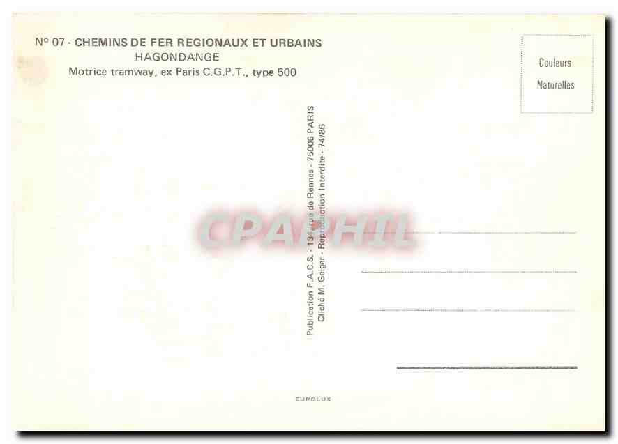 CPM Hagondange Motrice Tramway ex Paris CGPT — Rückseite