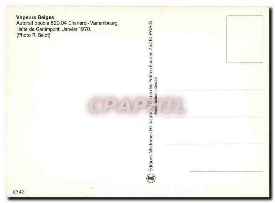 CPM Vapeurs Belges Autorail double 620 04 Charleroi Mariembourg Halte de Gerlimport  — Rückseite