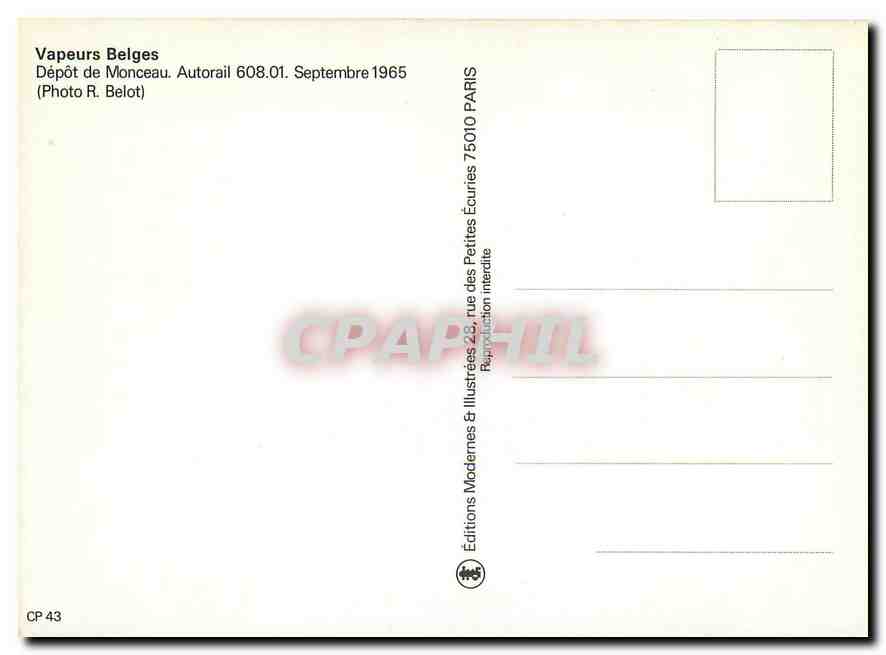 CPM Vapeurs Belges Depot de Monceau Autorail 608 01  — Rückseite
