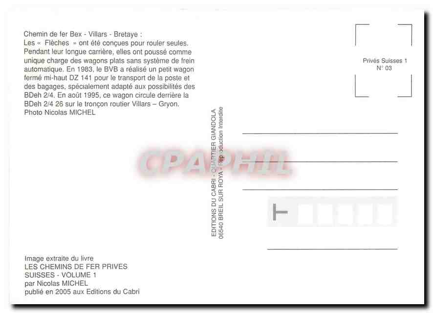 CPM Chemin de fer Bex Villars Bretaye — Rückseite