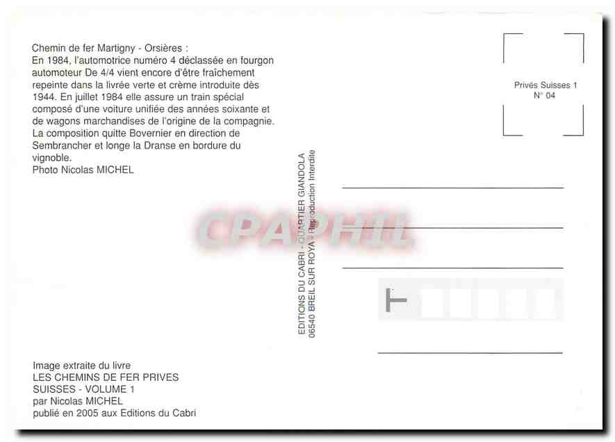 CPM Chemin de fer Martigny Orsieres — Rückseite