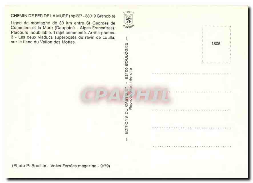 CPM Chemin de fer de la Mure Grenoble St Georges de Commiers Mure Monteynard — Rückseite