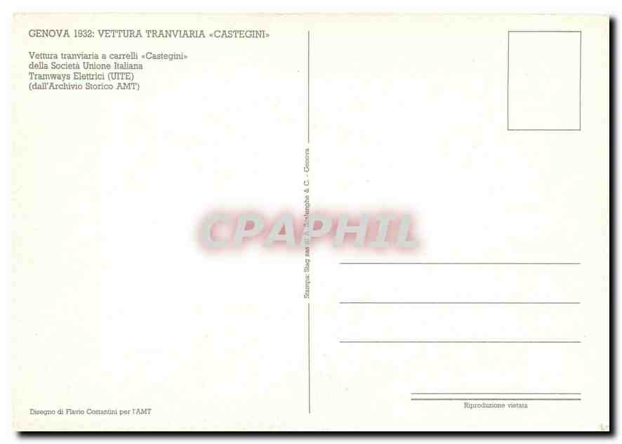 CPM Genova 1932 Vettura Tranviaria Castegini  — Rückseite