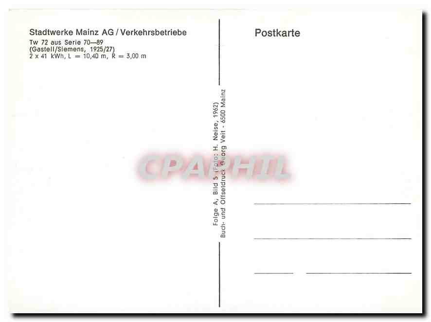 CPM Stadtwerke Mainz AG Verkehrsbetriebe  — Rückseite