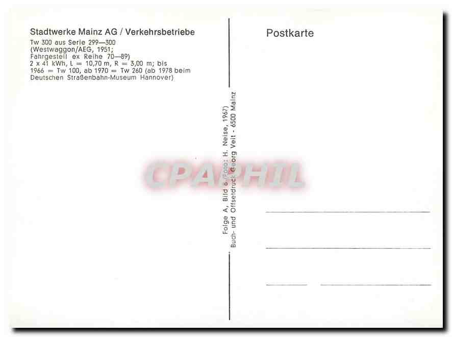 CPM Stadtwerke Mainz AG Verkehrsbetriebe  — Rückseite