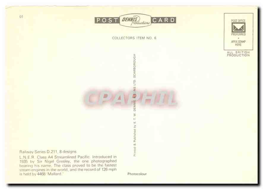 CPM LNER Class A4 Streamvined Pacific  — Rückseite