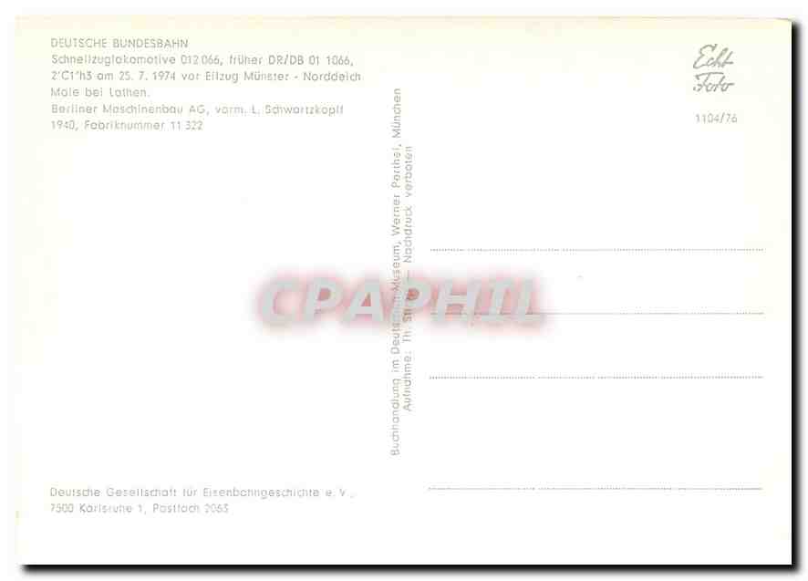 CPM Deustche Bundesbahn  — Rückseite