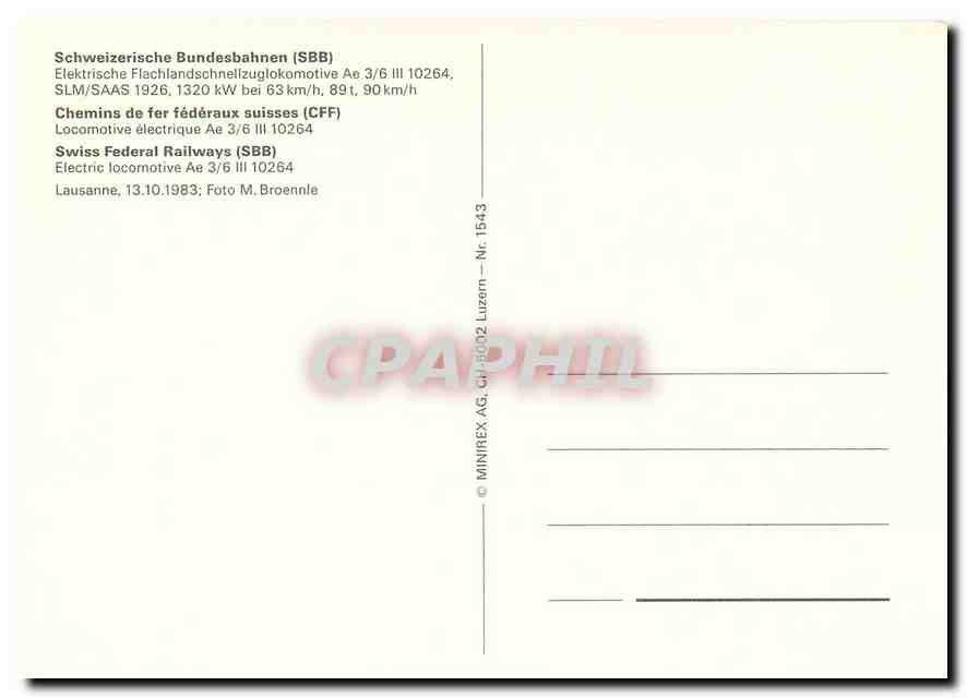 CPM Swiss Federal Railways Freight locomotive  — Verso