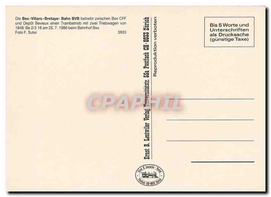 CPM Bex Villars Bretaye Bahn BVB  — Rückseite