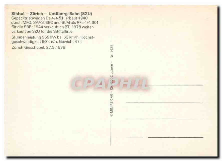 CPM Sihital Zurich Uetliberg Bahn  — Verso