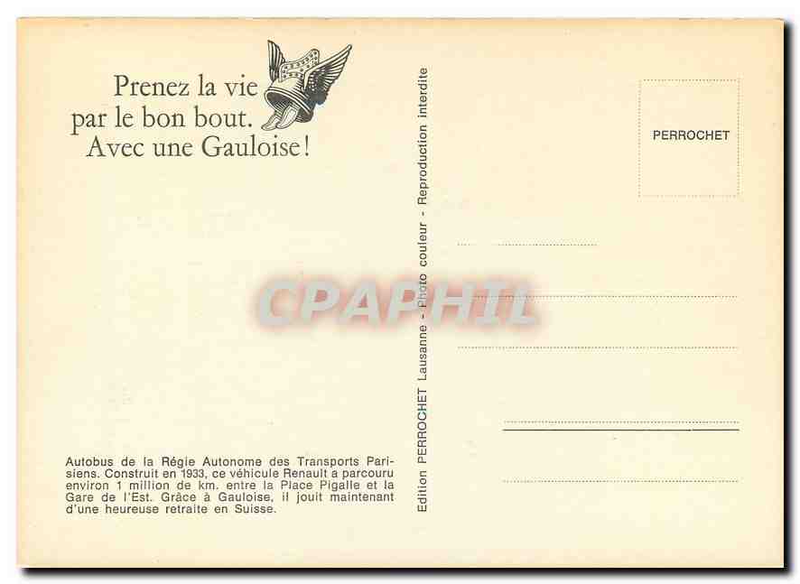 CPM Autobus de la Regie Cigarettes Gauloises Paris Bastille Austerlitz Gobelins Observatoire  — Rückseite