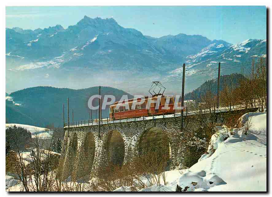CPM Switzerland Leysin Le train Aigle Leysin et vue sur les dents du Midi