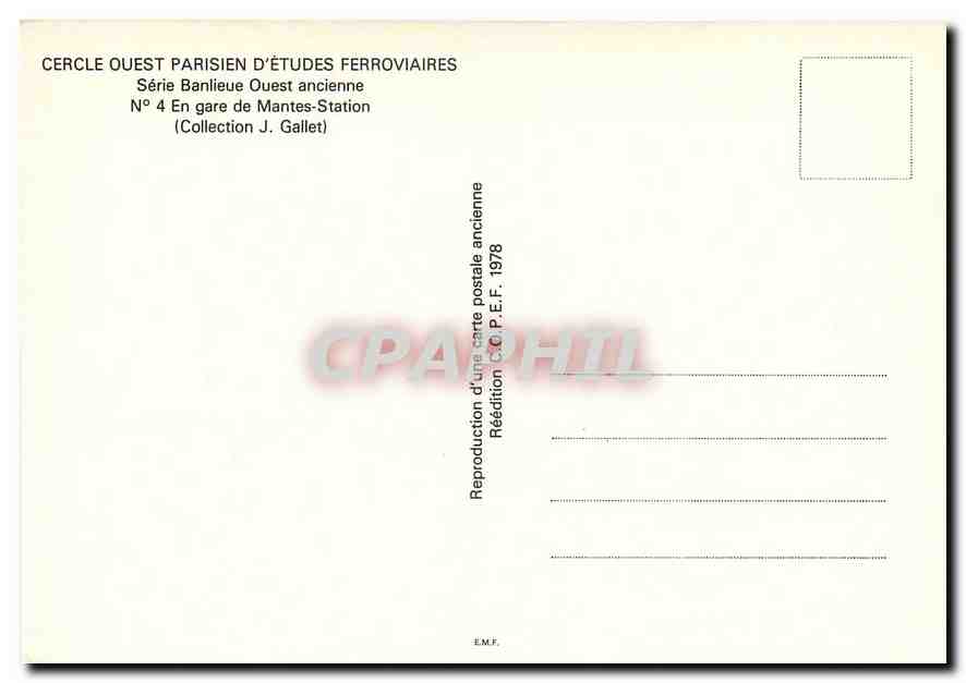 CPM Cercle Ouest Parisien d'Etudes Ferroviaires Gare de Mantes Station — Rückseite