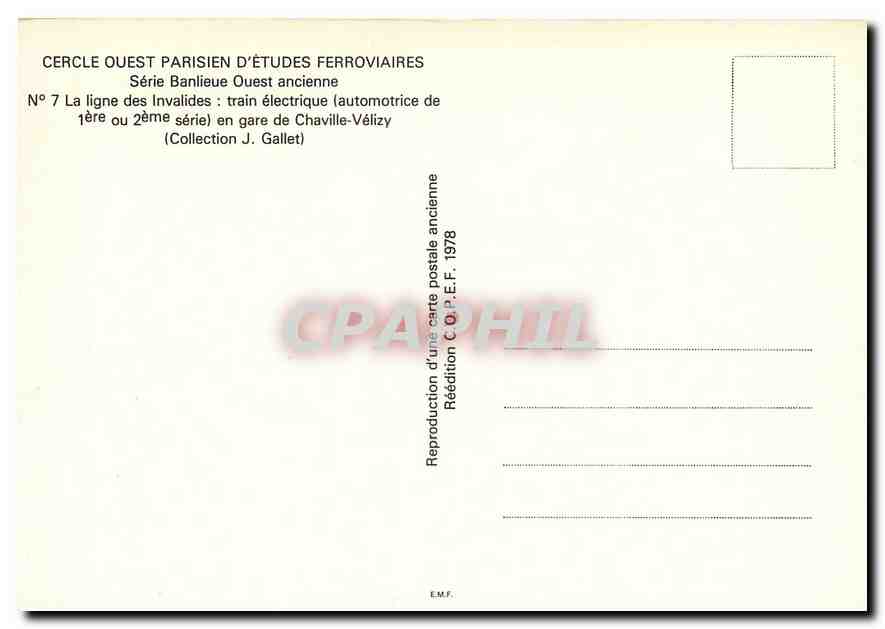 CPM Cercle Ouest Parisien d'Etudes Ferroviaires Gare de Charleville Velizy — Verso