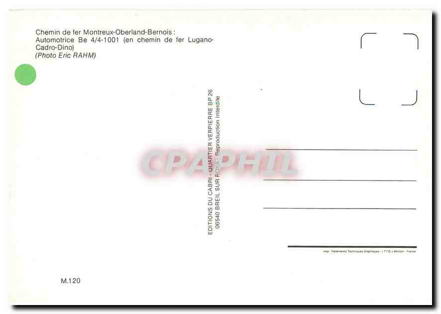 CPM Chemin de fer Montreux Oberland Bernois  — Verso