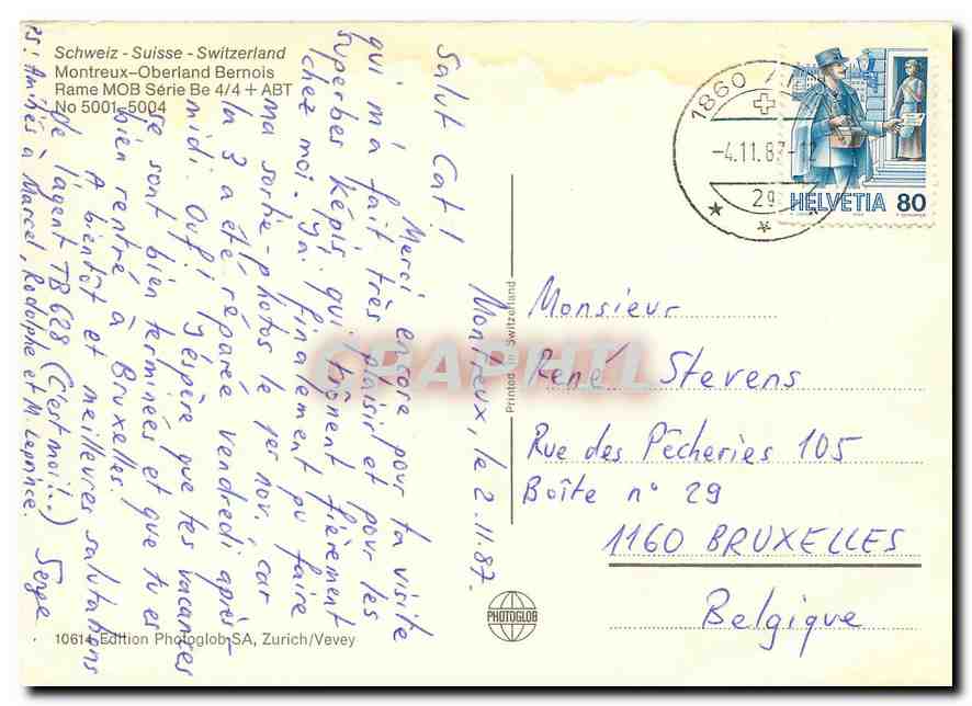CPM Switzerland Montreux Oberland Bernois  — Rückseite