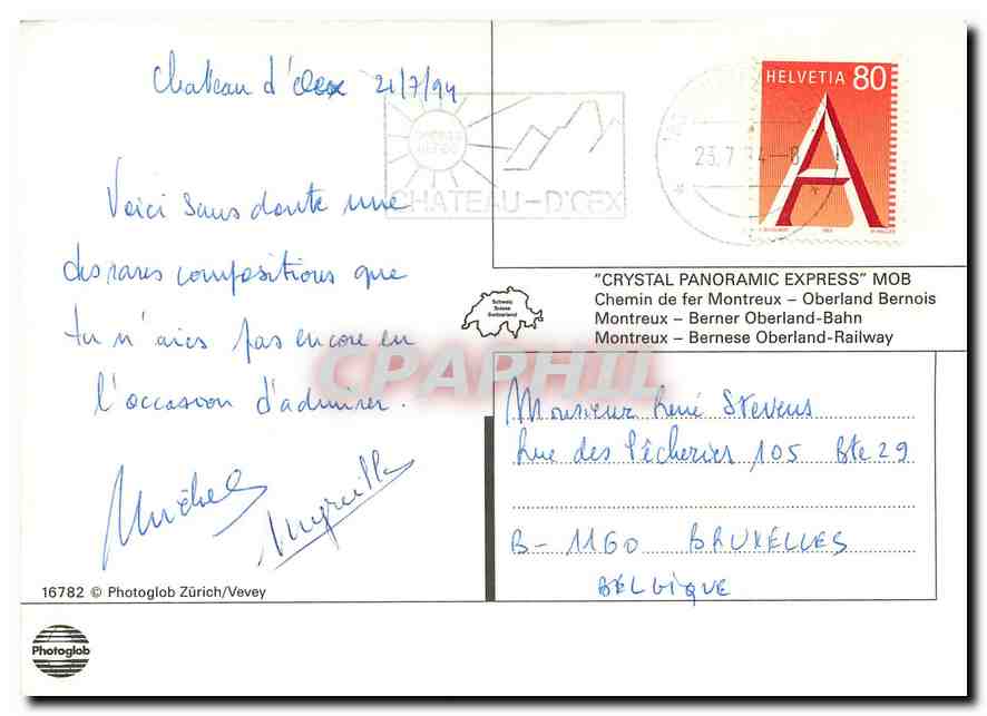 CPM Crystal Panoramic Express Chemin de fer Montreux Oberland Bernois — Back