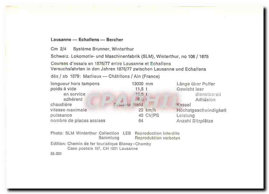 CPM Lausanne Echallens Bercher Systeme Brunner Winterthur — Rückseite