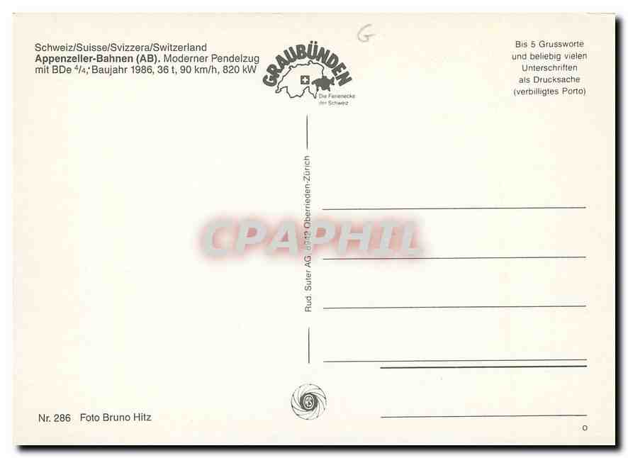 CPM Switzerland Appenzeller Bahnen  — Verso