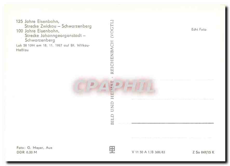 CPM Jahre Eisenbahn Lok 58 1094 Wilkau Hasslau — Rückseite