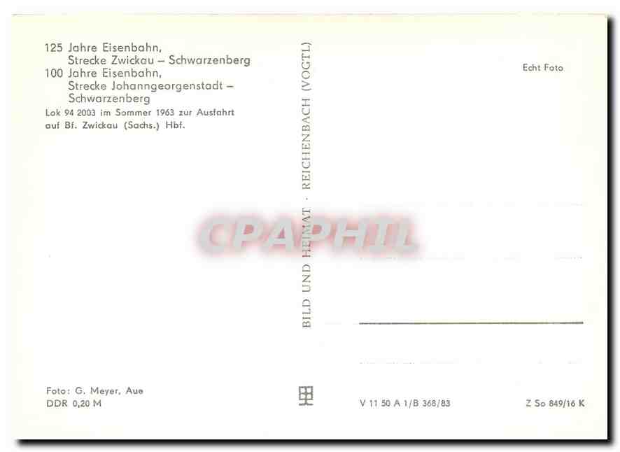 CPM Jahre Eisenbahn Lok 94 2003 Zwickau — Rückseite