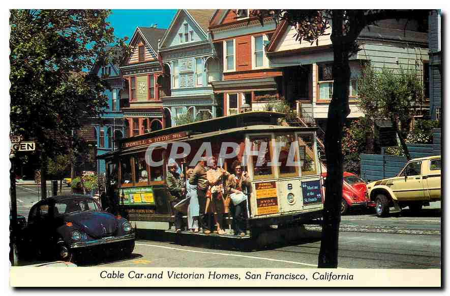 CPM Cable Car and Victorian Homes San Francisco California Tramway
