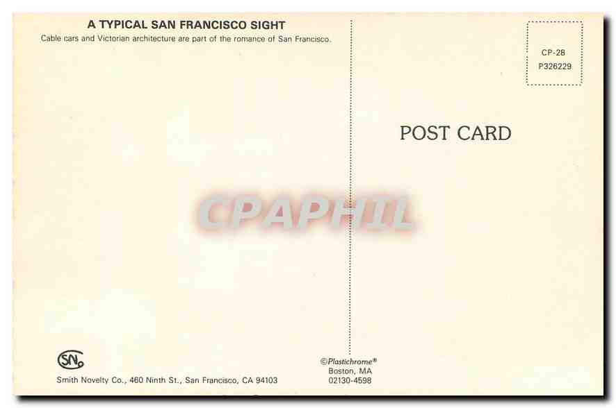 CPM Cable Car and Victorian Homes San Francisco California Tramway — Rückseite