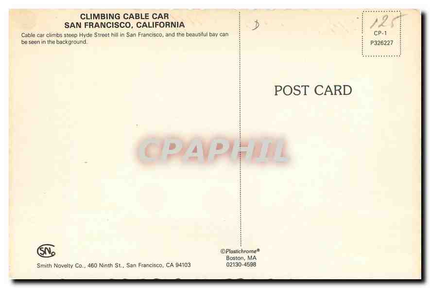 CPM Climbing Cable Car San Francisco California  — Rückseite