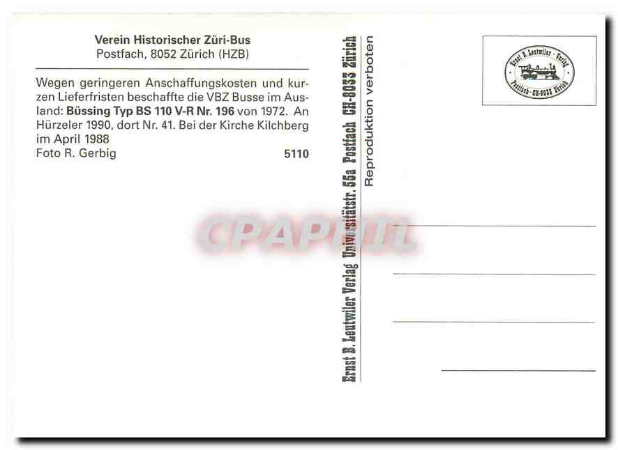 CPM Verein Historischer Zuri Bus  — Rückseite
