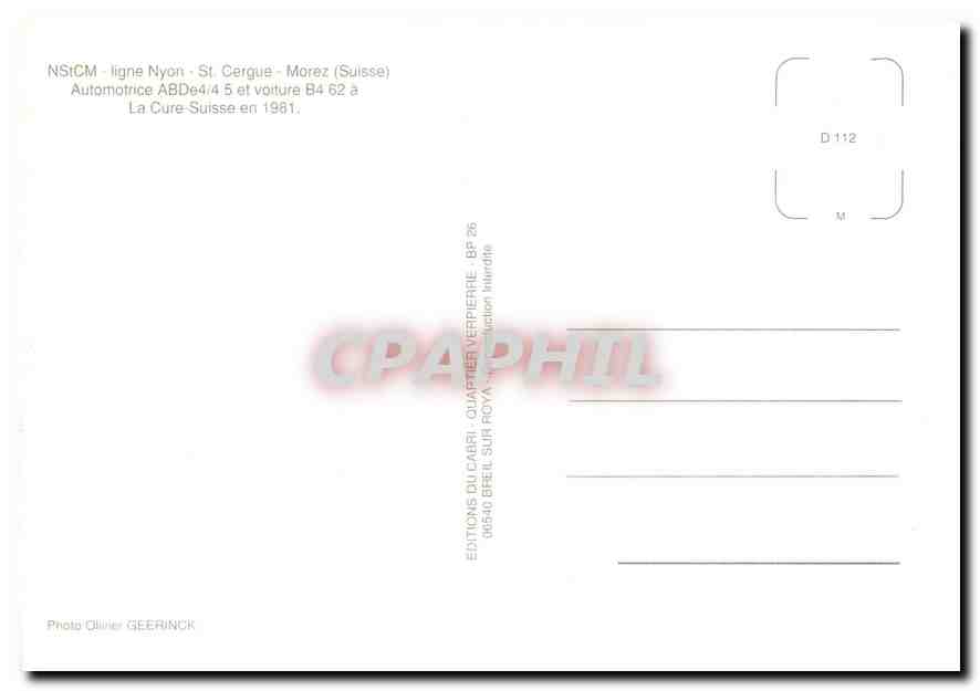 CPM Ligne Nyon St Cergue Morez Suisse Automotrice ABD Cure Suisse — Rückseite